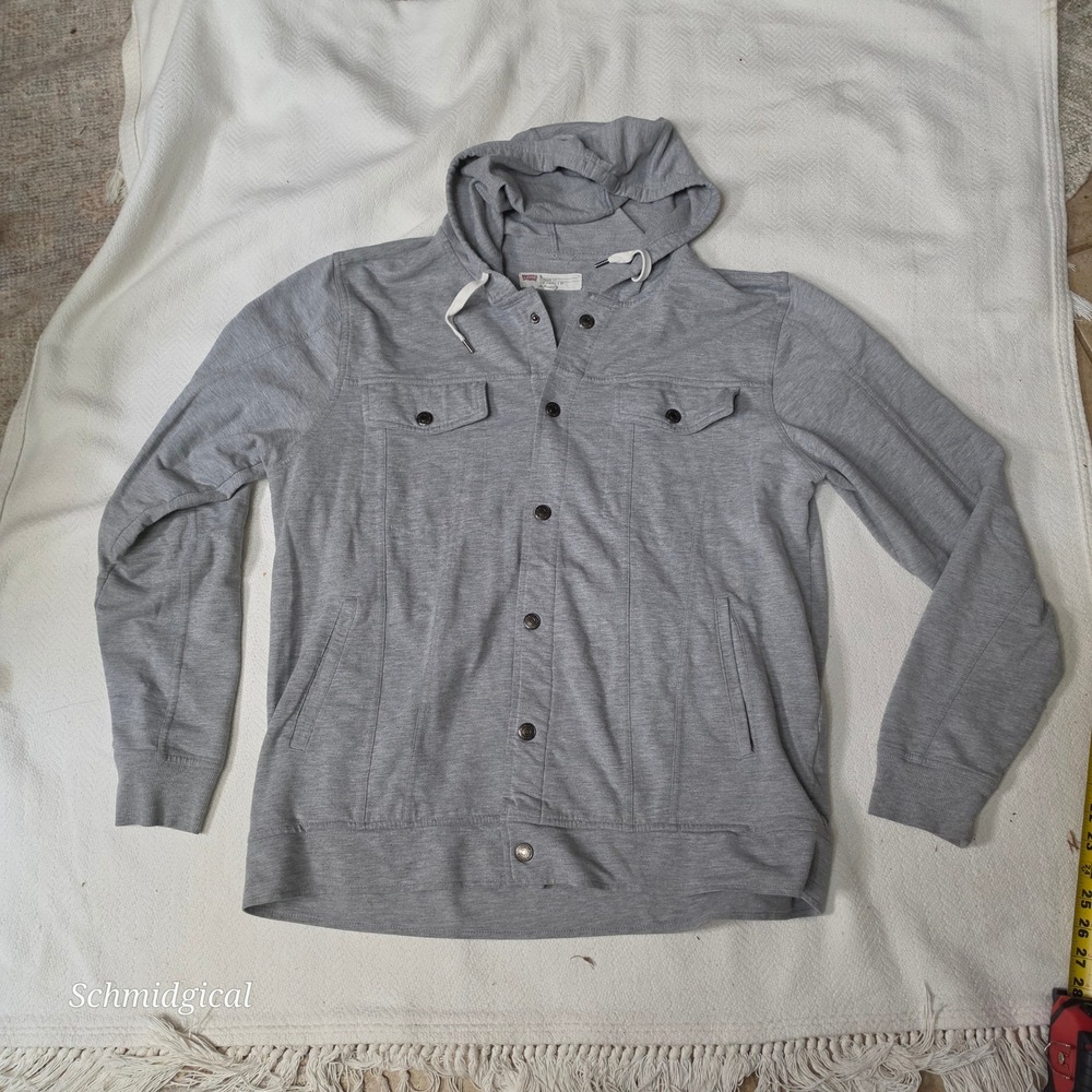 Levis Mens Gray Hooded Button Front Trucker Jacket Sweatshirt XL 3LYLK1022